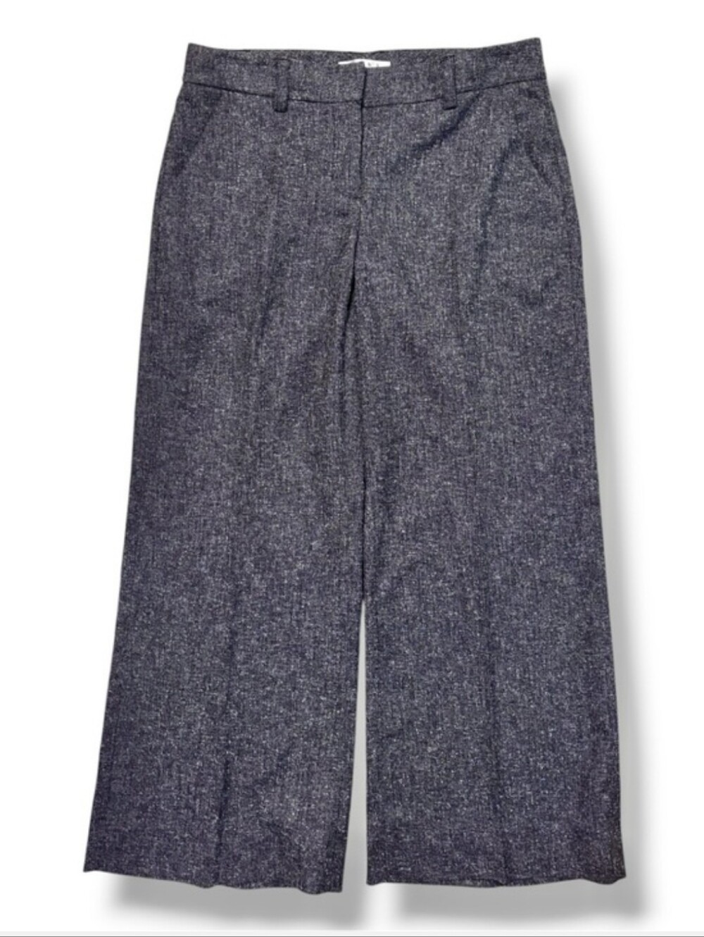 CABI Dark Grey Speckled Flat Front Wide Leg Ankle Length Trousers Size 8